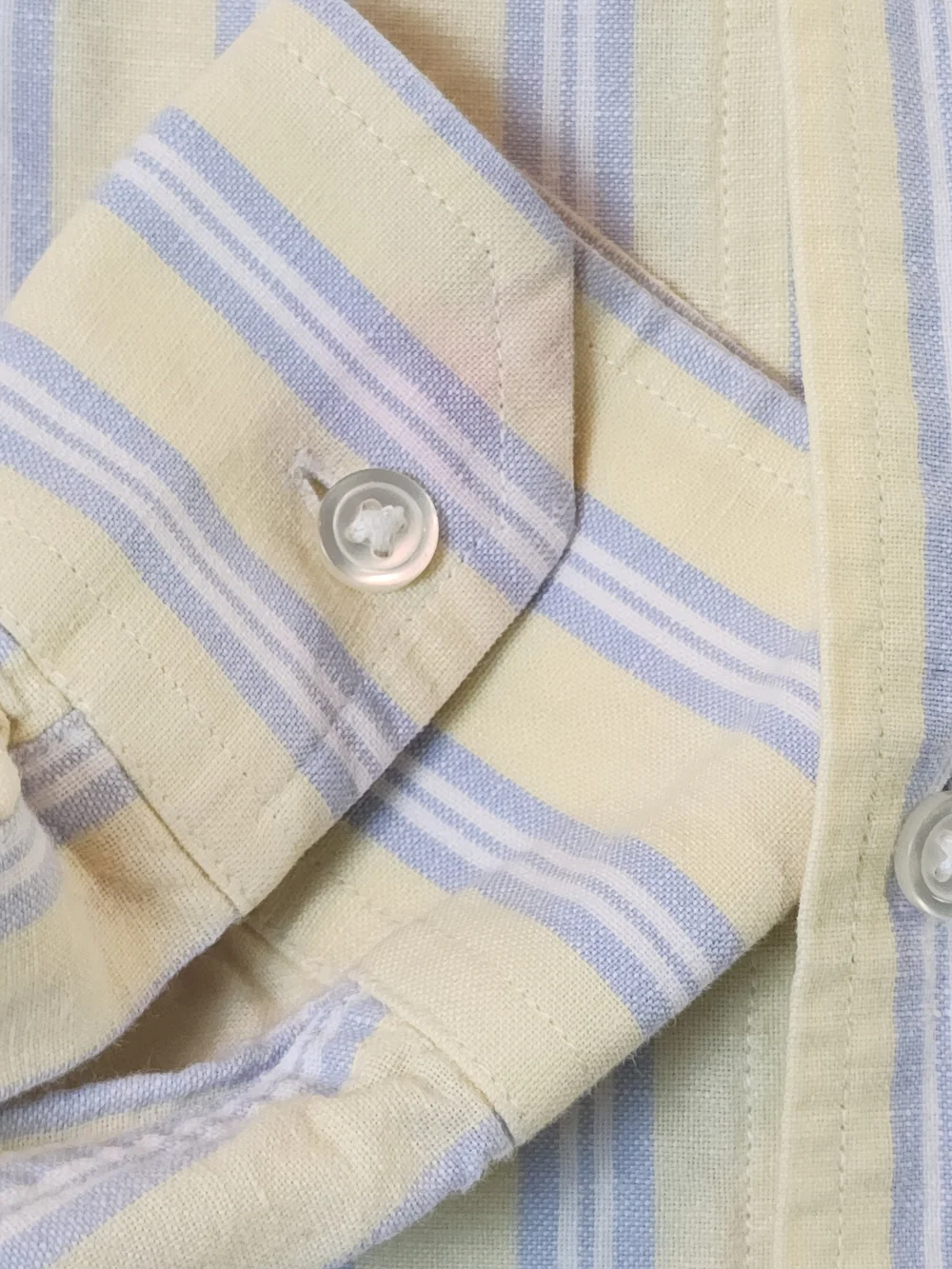 Banana Republic Linen Blend Shirt Men L Button Up Striped Resort Office Seesleev